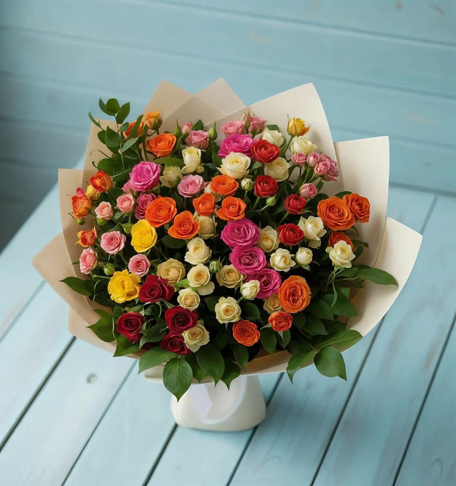Букет Микс из разноцветных кустовых роз в Радищево