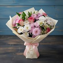 Букет цветов из:  Хризантемы, Альстромерии и Розы в Радищево