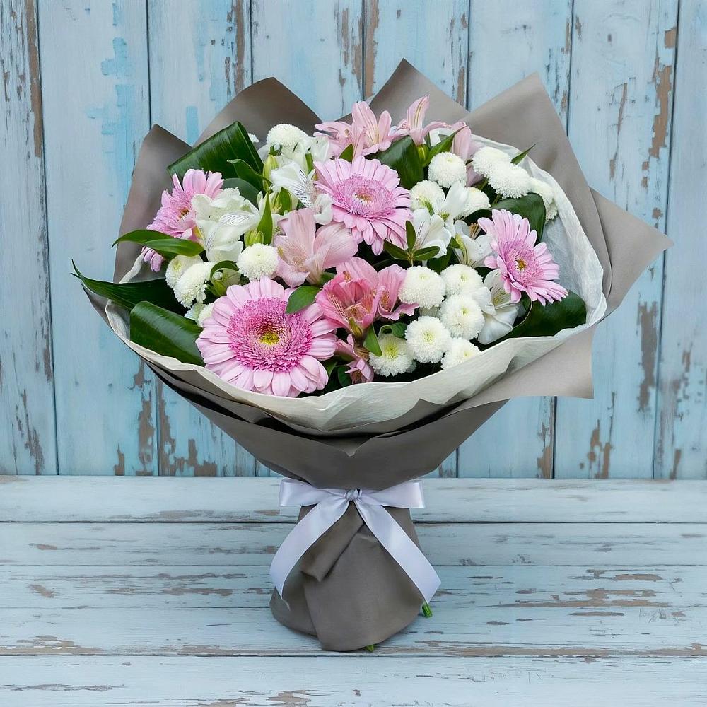 Букет цветов из: Герберы, Альстромерии и Хризантемы в Радищево